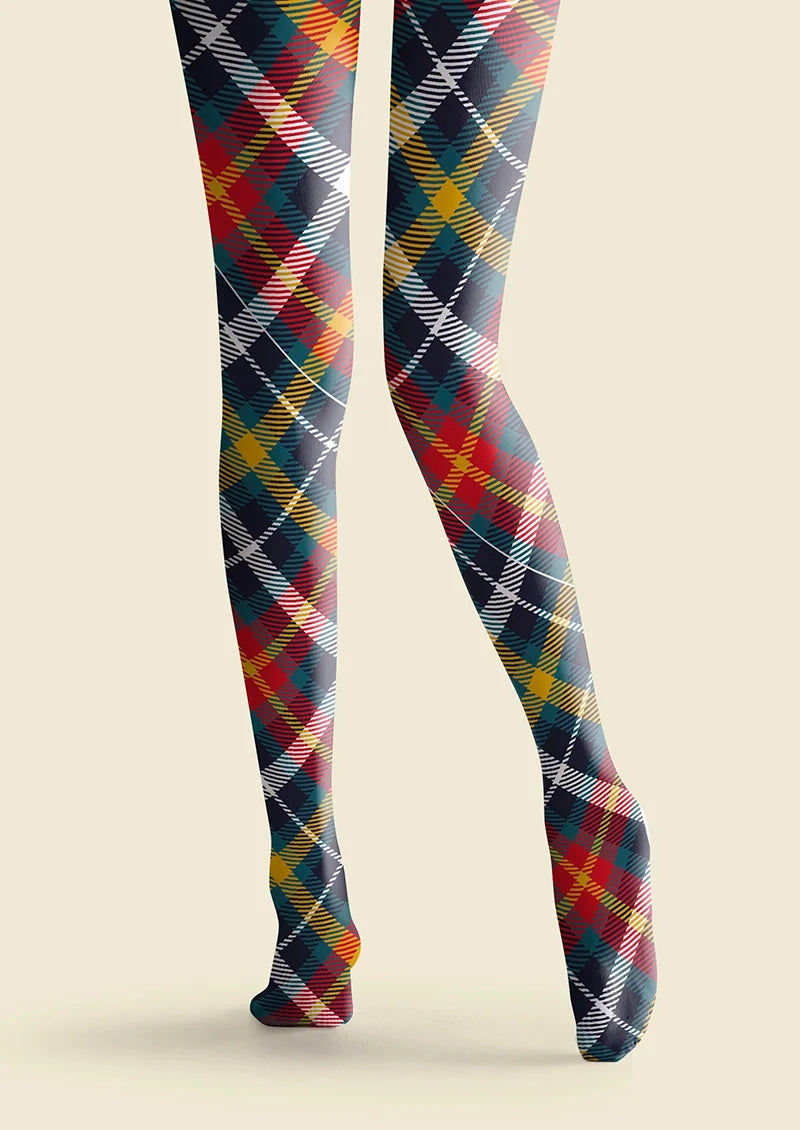 Deep Blue-Colorful Striped Check Tights Hosiery Pantyhose