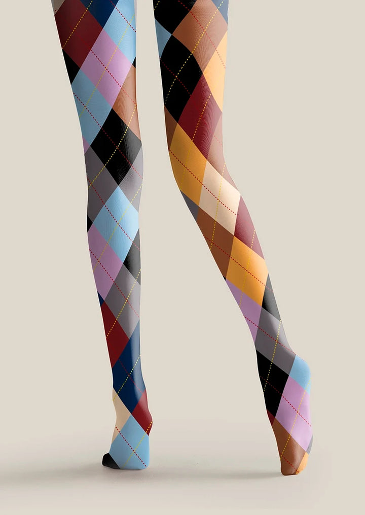 Women Colorful 3D Cubes Geometric Printed Tights Pantyhose