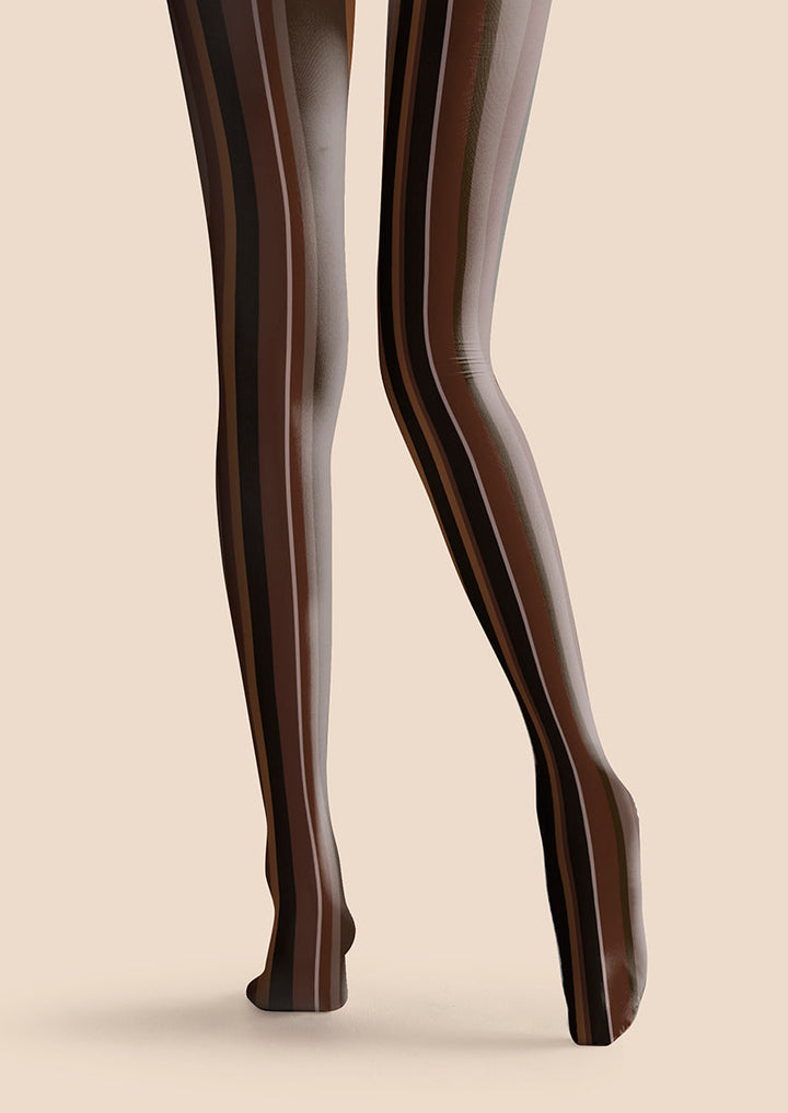 Women Dark Brown Vintage Stripes Print Tights Hosiery Pantyhose