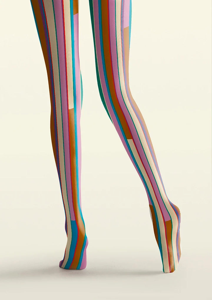 Women Broken Colors Stripes Printed Tights Hosiery Pantyhose