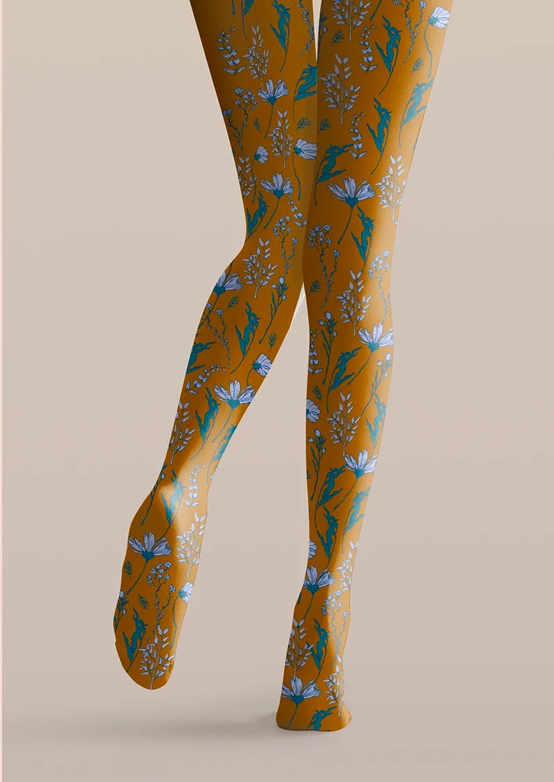 Earth yellow Dainty florals Tights Hosiery Pantyhose