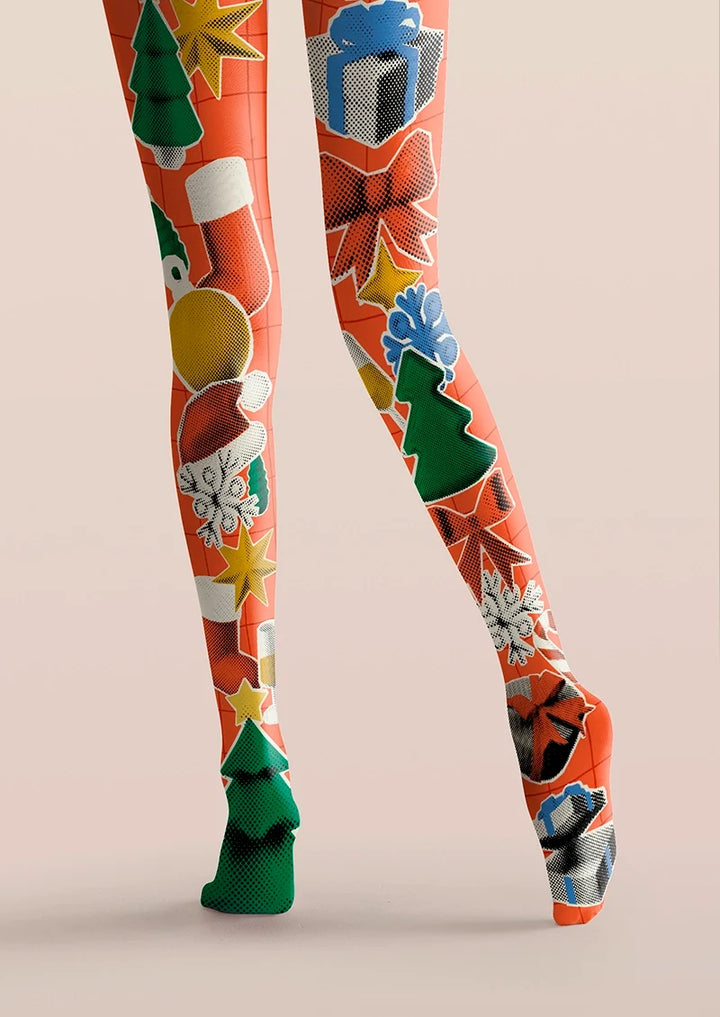 Christmas red collage Tights Hosiery Pantyhose