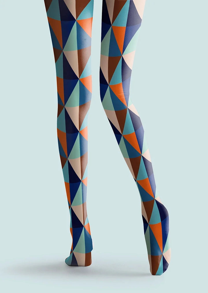Women Blue Color Rhombus Diamond Pattern Tights Pantyhose