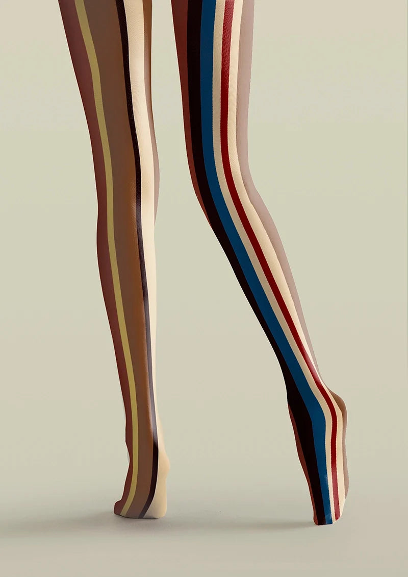 Women Yesterday Rhythm Retro Striped Print Tights Pantyhose