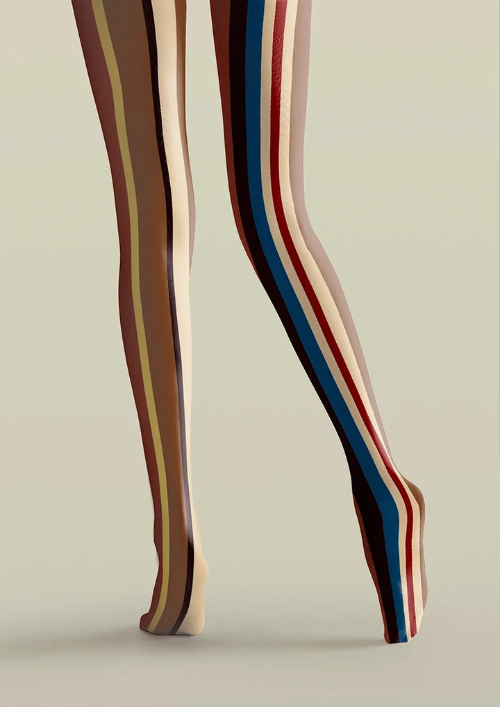Women Yesterday Rhythm Retro Striped Print Tights Pantyhose