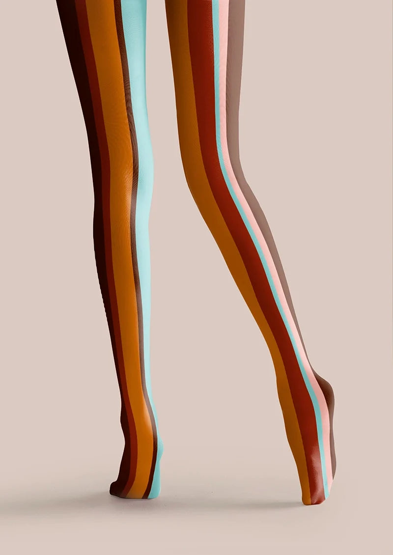 Women Color Stripes Pattern Print Tights Hosiery Pantyhose