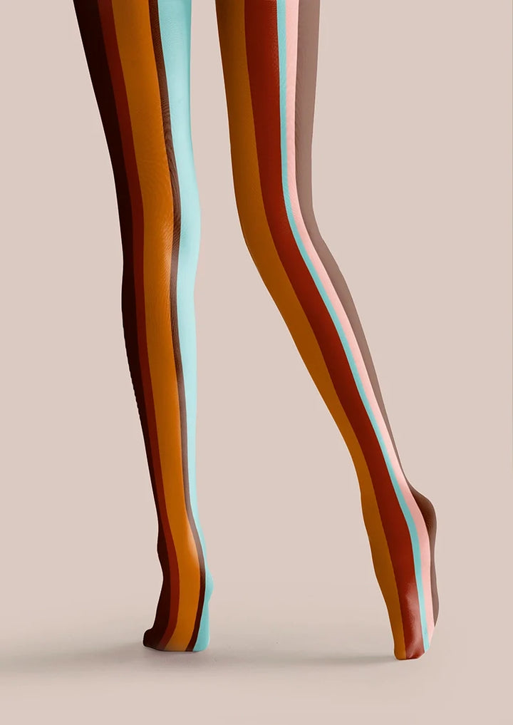 Women Color Stripes Pattern Print Tights Hosiery Pantyhose