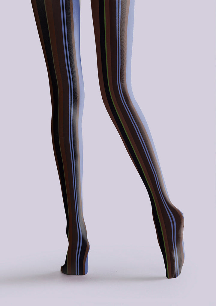 Women Dark Purple Vintage Stripes Tights Hosiery Pantyhose