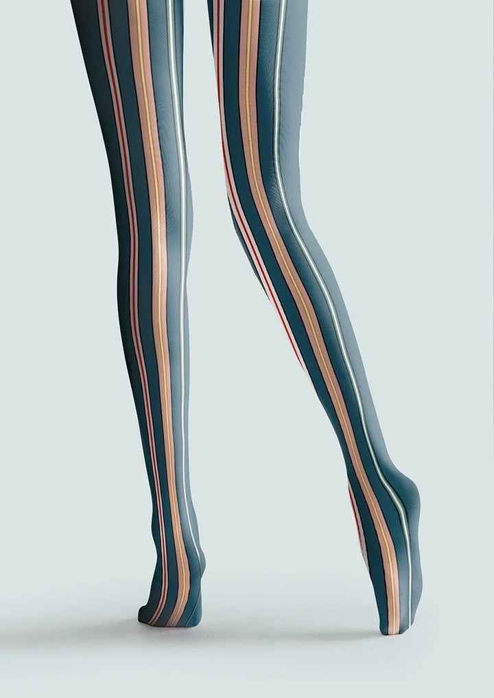 Women Malachite Green Stripes Printed Tights Hosiery Pantyhose
