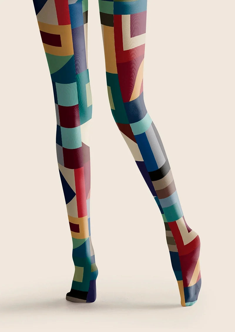 Women Chromatic Calculus Geometric Print Tights Pantyhose