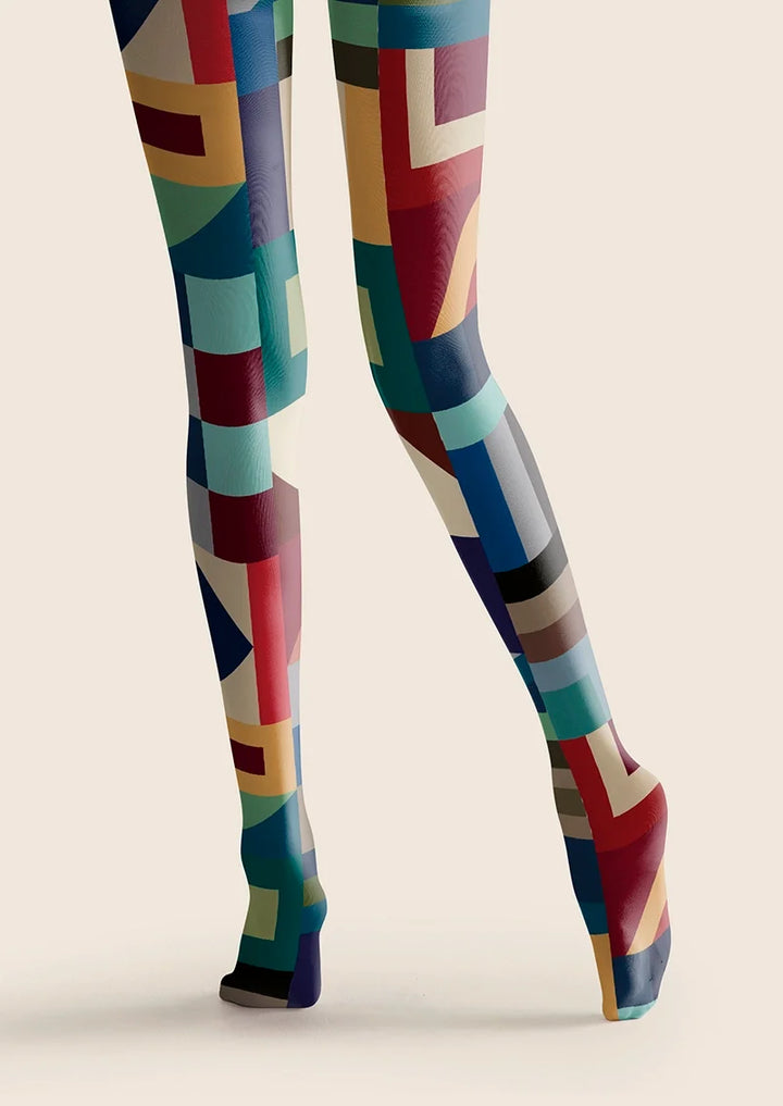 Women Chromatic Calculus Geometric Print Tights Pantyhose