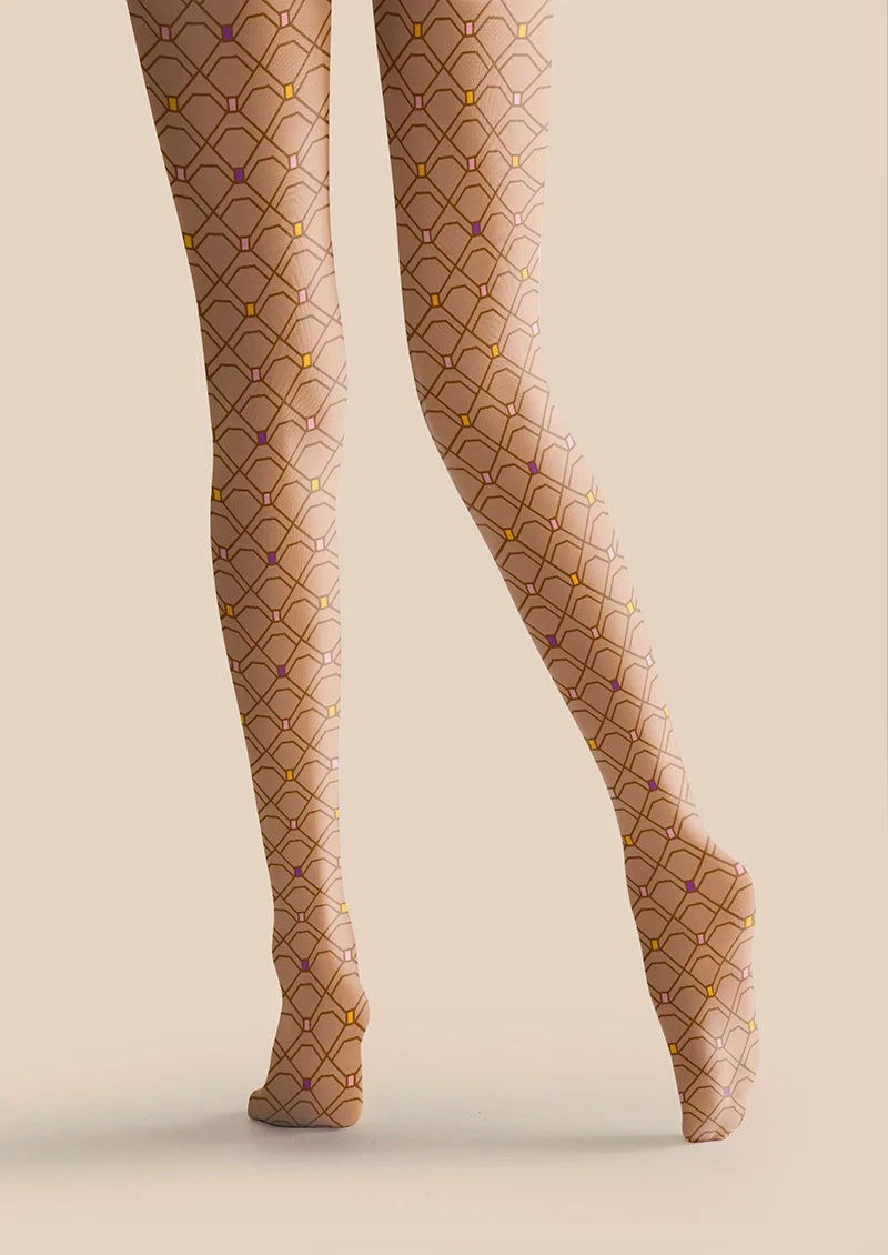 Women Light Brown Striped Pattern Fashion Tights Pantyhose