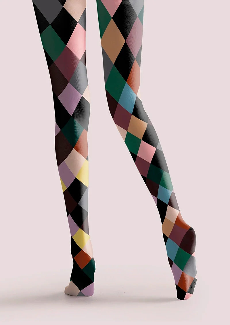 Women Colorful Checkered Plaid Pattern Tights Pantyhose