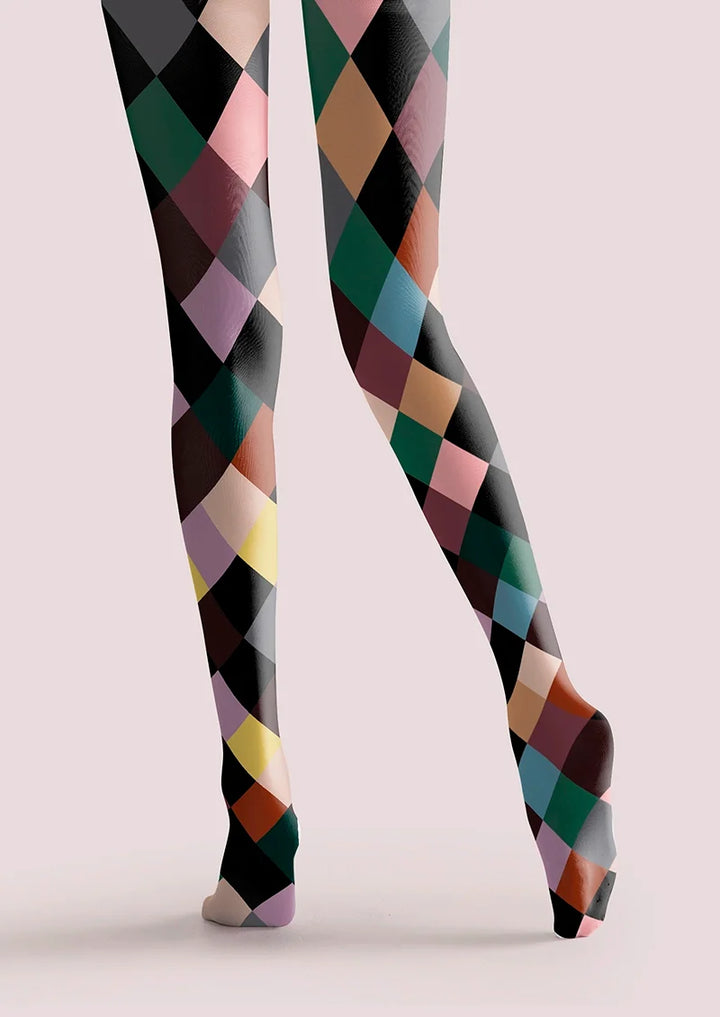 Women Colorful Checkered Plaid Pattern Tights Pantyhose