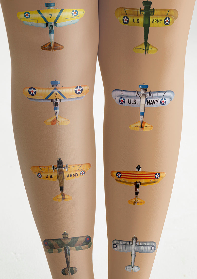 Women Golden Age Of Aviation Print Tights Hosiery Pantyhose
