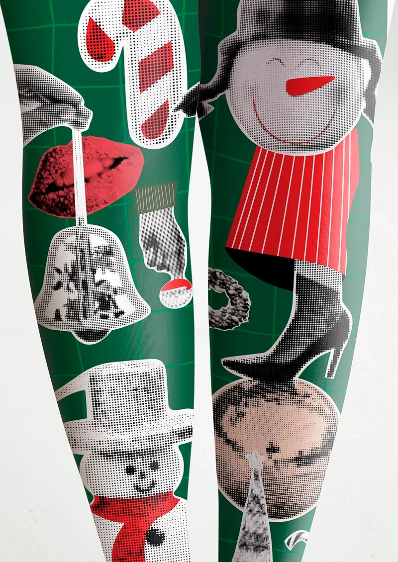 Christmas green collage Tights Hosiery Pantyhose