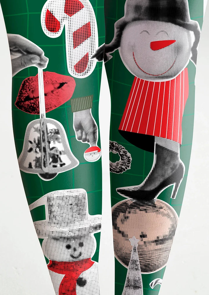 Christmas green collage Tights Hosiery Pantyhose