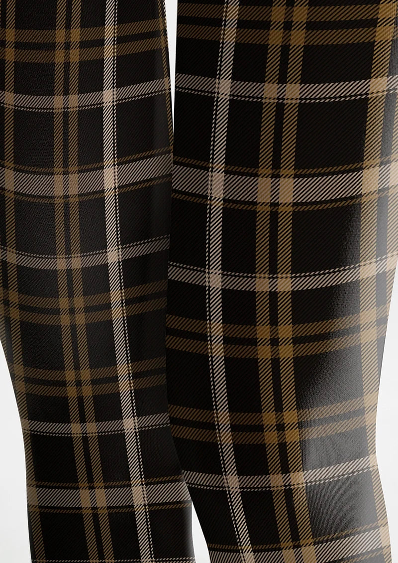 Women Black-brown Stripes Checked Tights Hosiery Pantyhose
