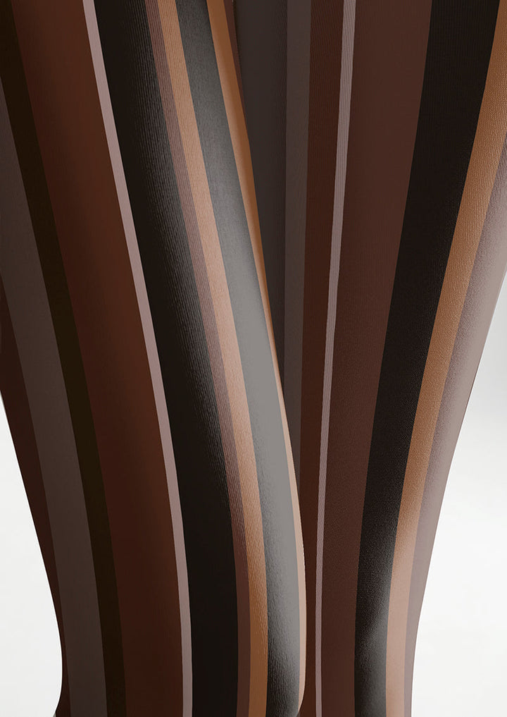 Women Dark Brown Vintage Stripes Print Tights Hosiery Pantyhose
