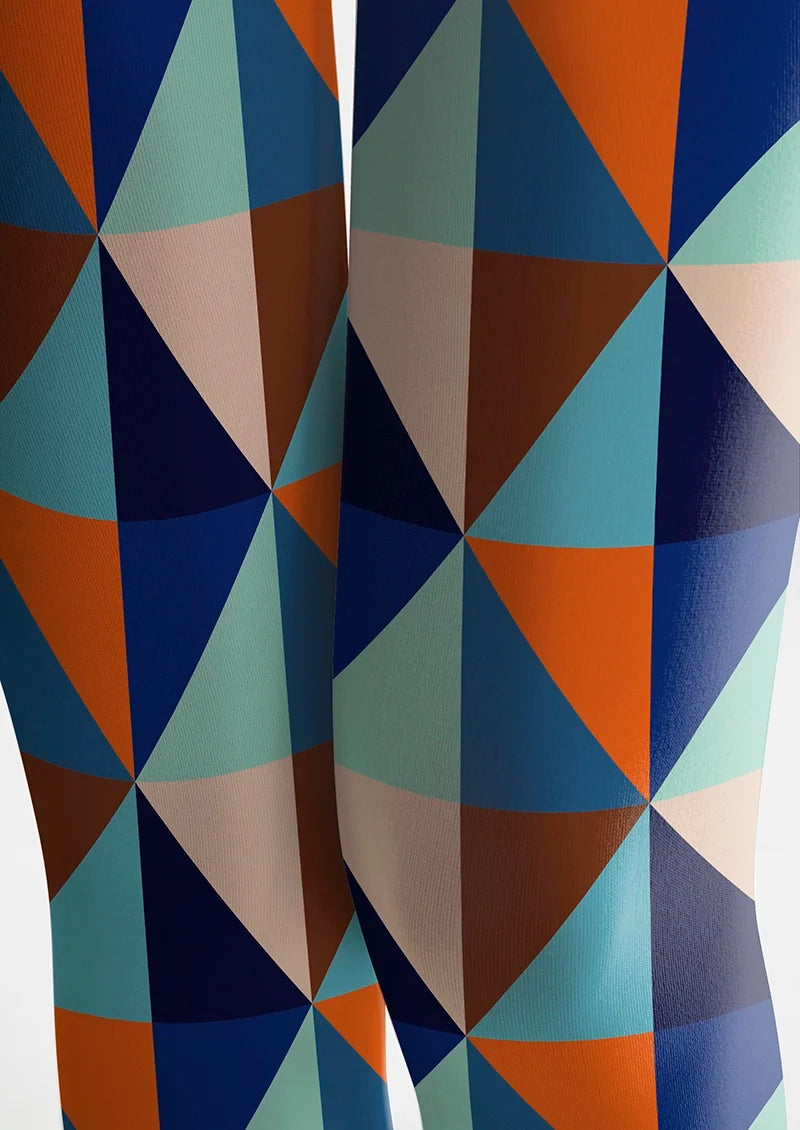 Women Blue Color Rhombus Diamond Pattern Tights Pantyhose