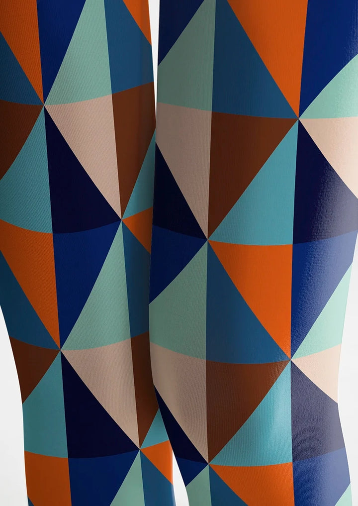 Women Blue Color Rhombus Diamond Pattern Tights Pantyhose