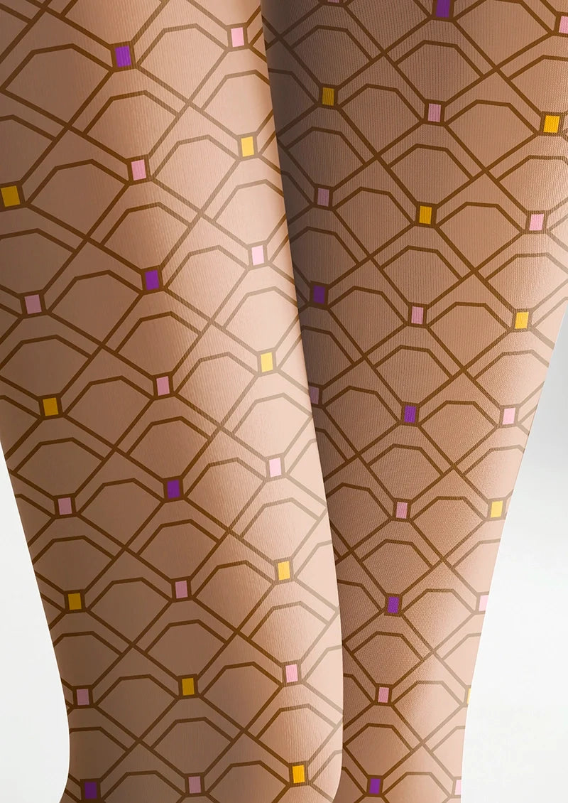 Women Light Brown Striped Pattern Fashion Tights Pantyhose