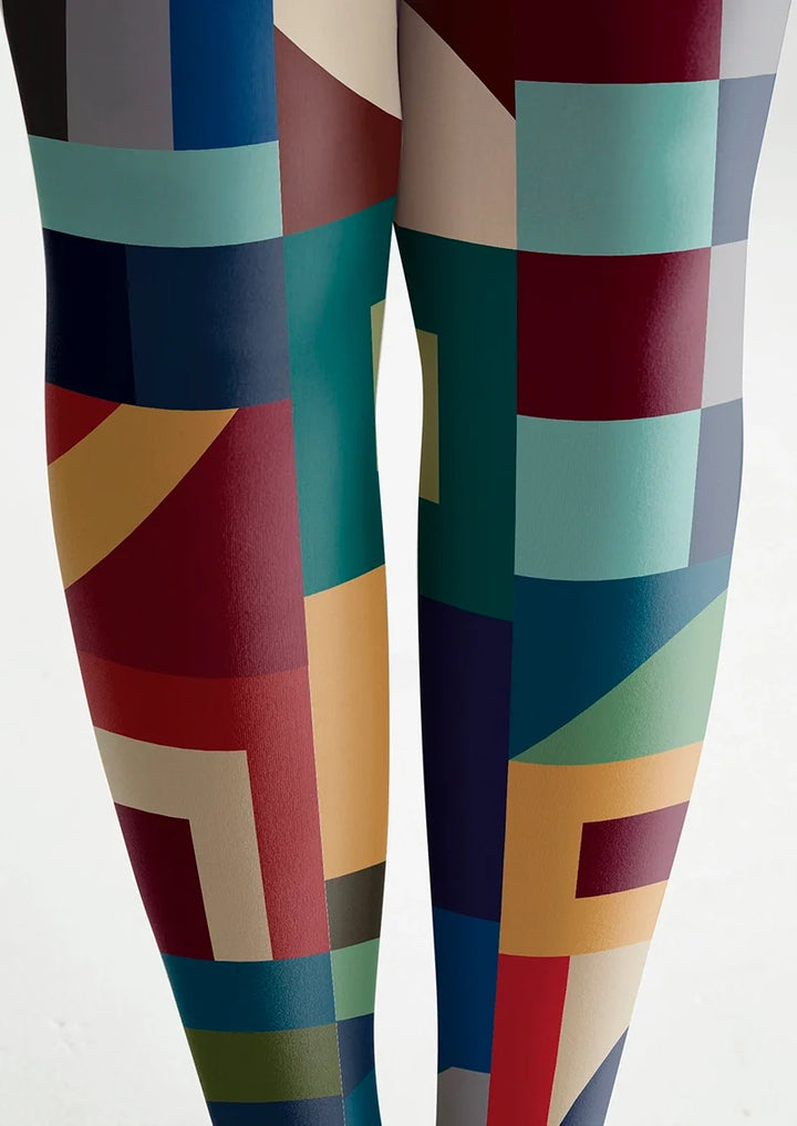Women Chromatic Calculus Geometric Print Tights Pantyhose