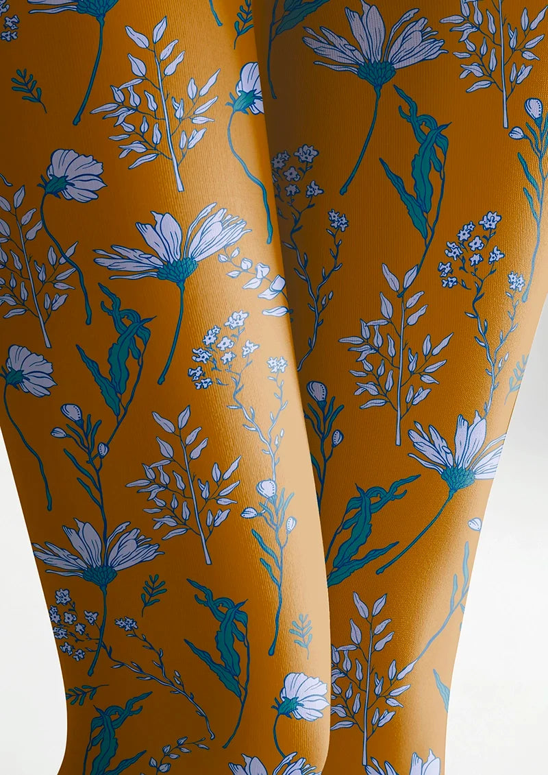 Earth yellow Dainty florals Tights Hosiery Pantyhose