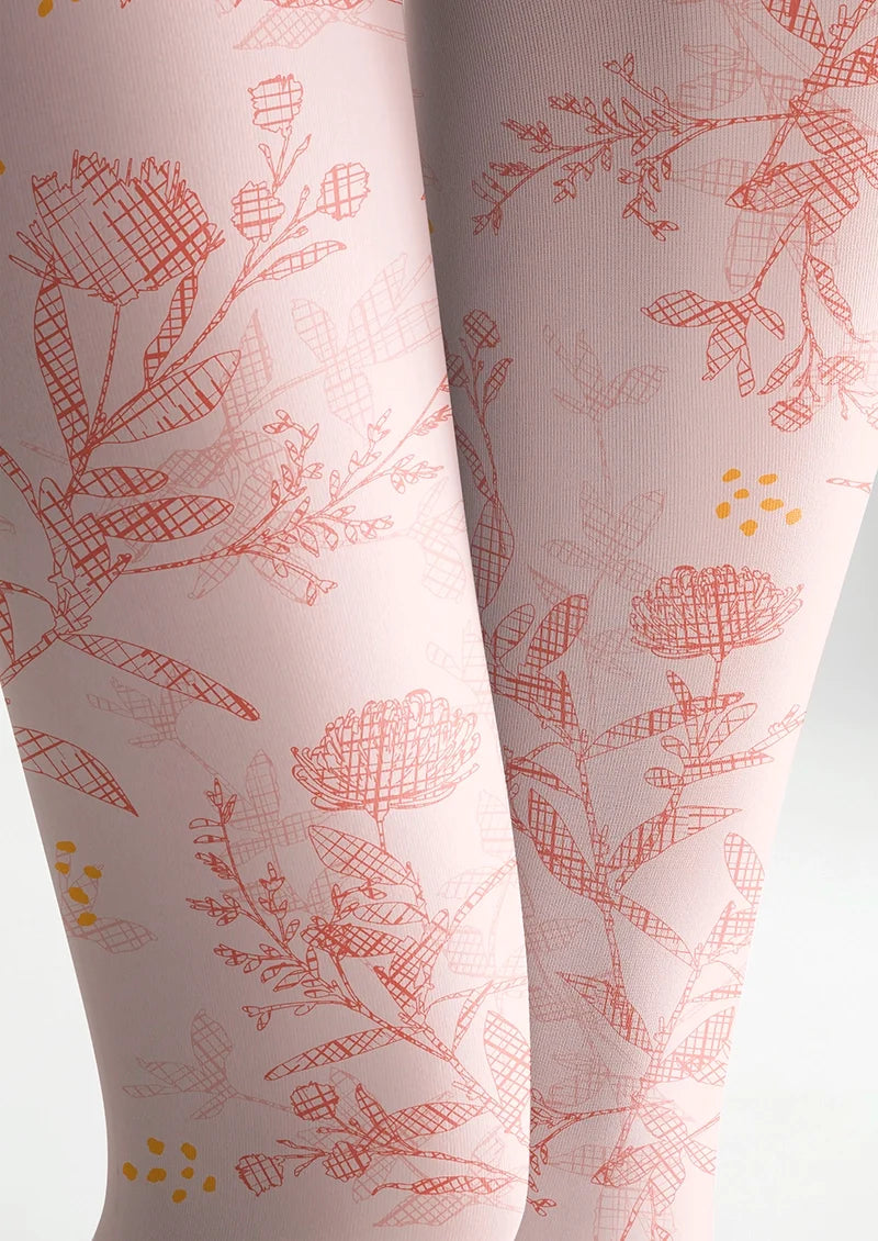Women Pink Flowers Graphic Print Tights and Hosiery Pantyhose