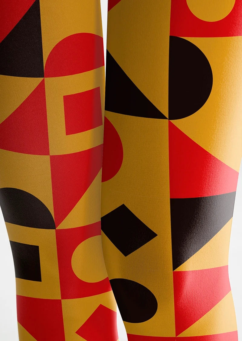 Women Yellow Blue Angles Graphic Print Tights Hosiery Pantyhose