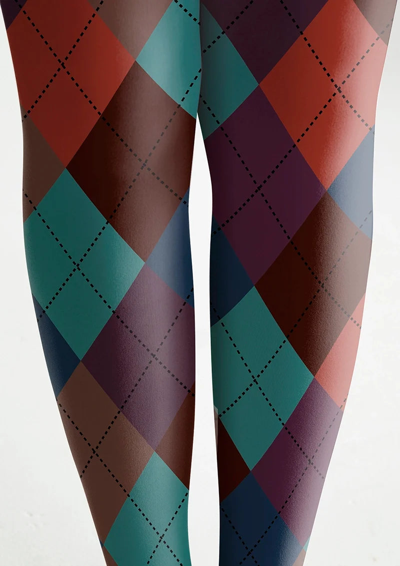 Women Deep Color Plaid Printed Tights and Hosiery Pantyhose