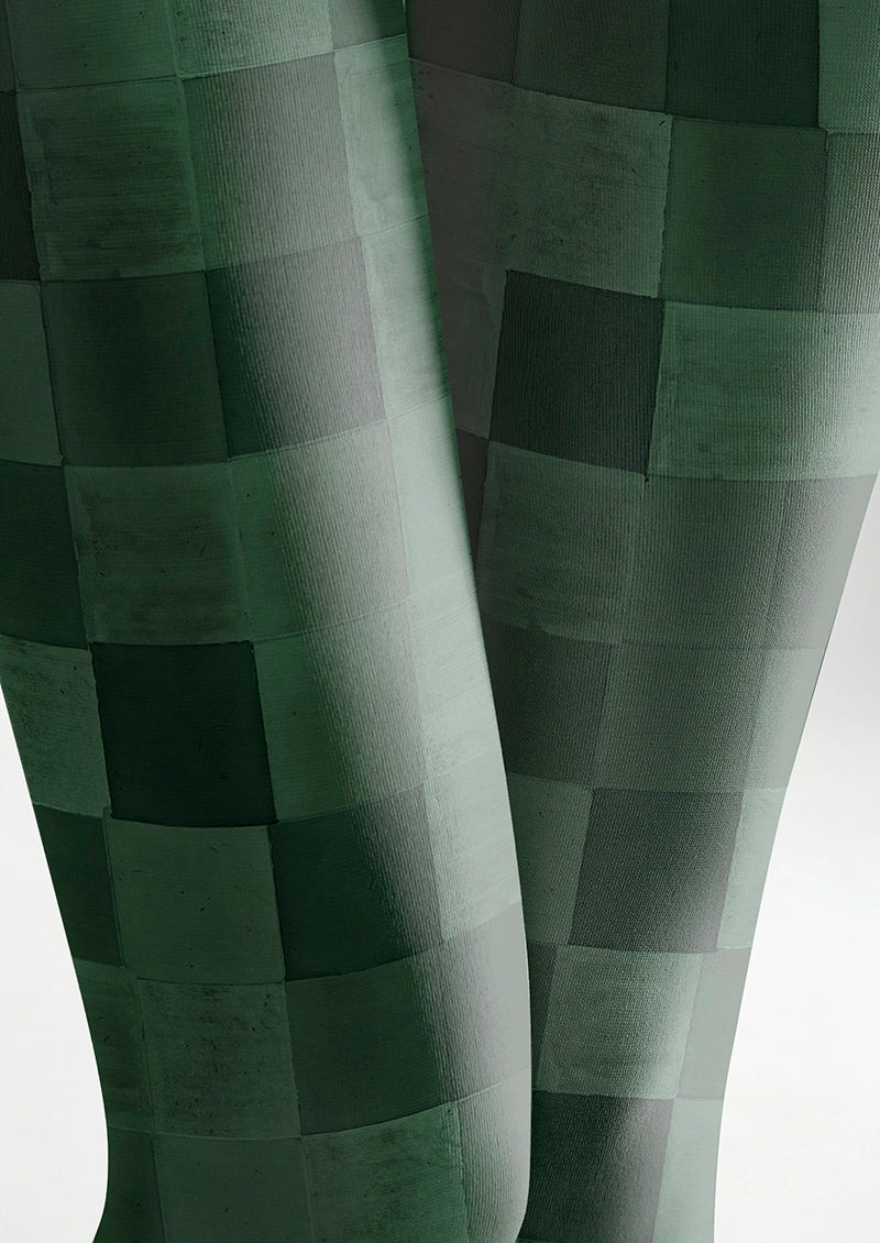Women Dark Green Checkered Pattern Tights Hosiery Pantyhose