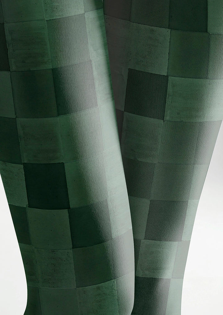 Women Dark Green Checkered Pattern Tights Hosiery Pantyhose