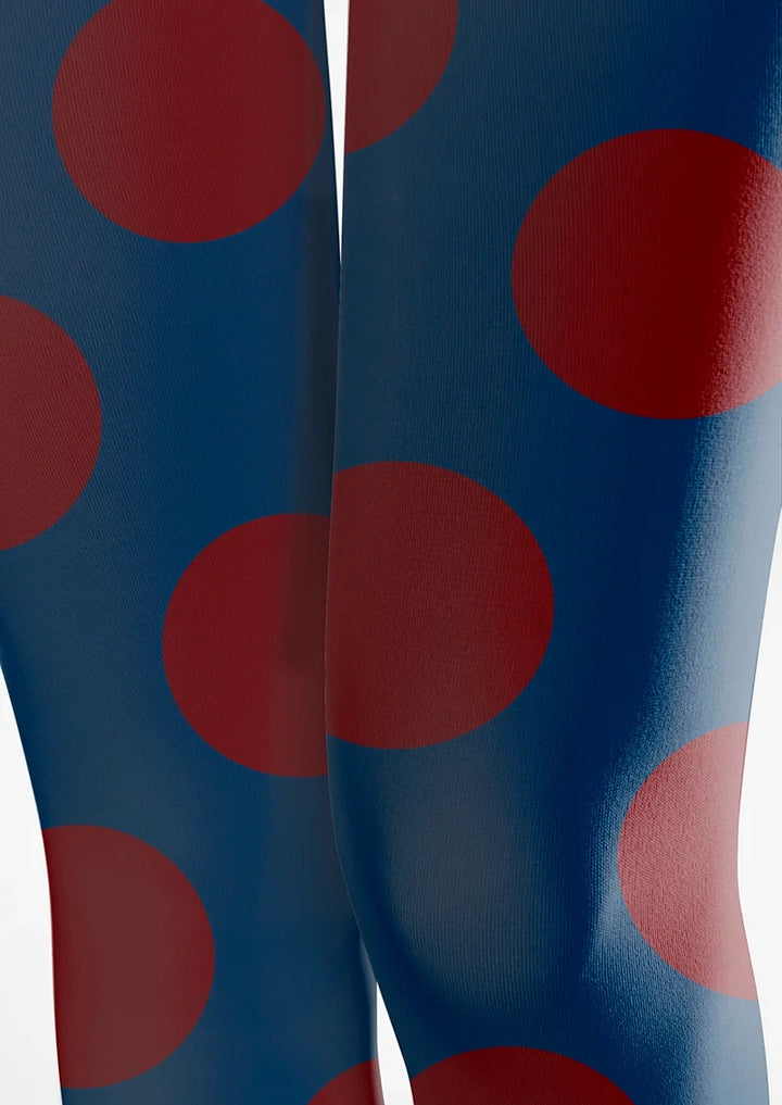 Women Navy Blue Deep Red Morandi Polka Dots Tights Pantyhose