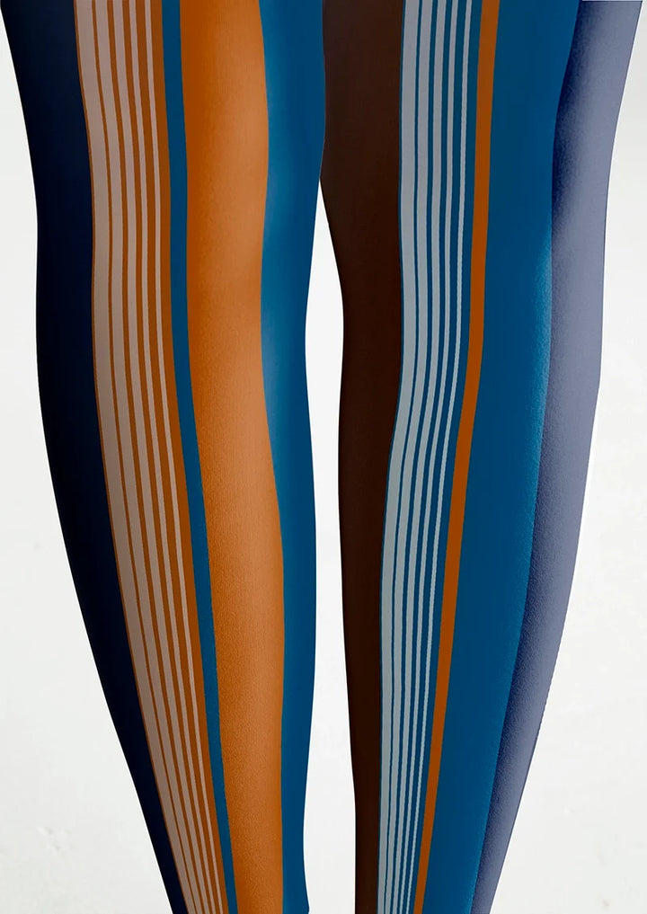 Women Blue-orange Stripes Patterned Tights Hosiery Pantyhose