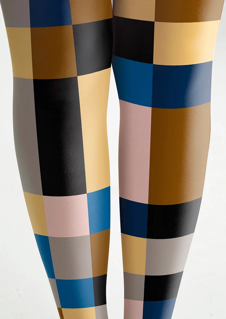 Women Retro Color Block Geometric Printed Tights Pantyhose