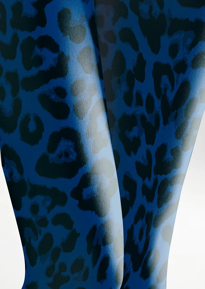 Women Vibrant Blue Leopard Animal Print Tights Pantyhose