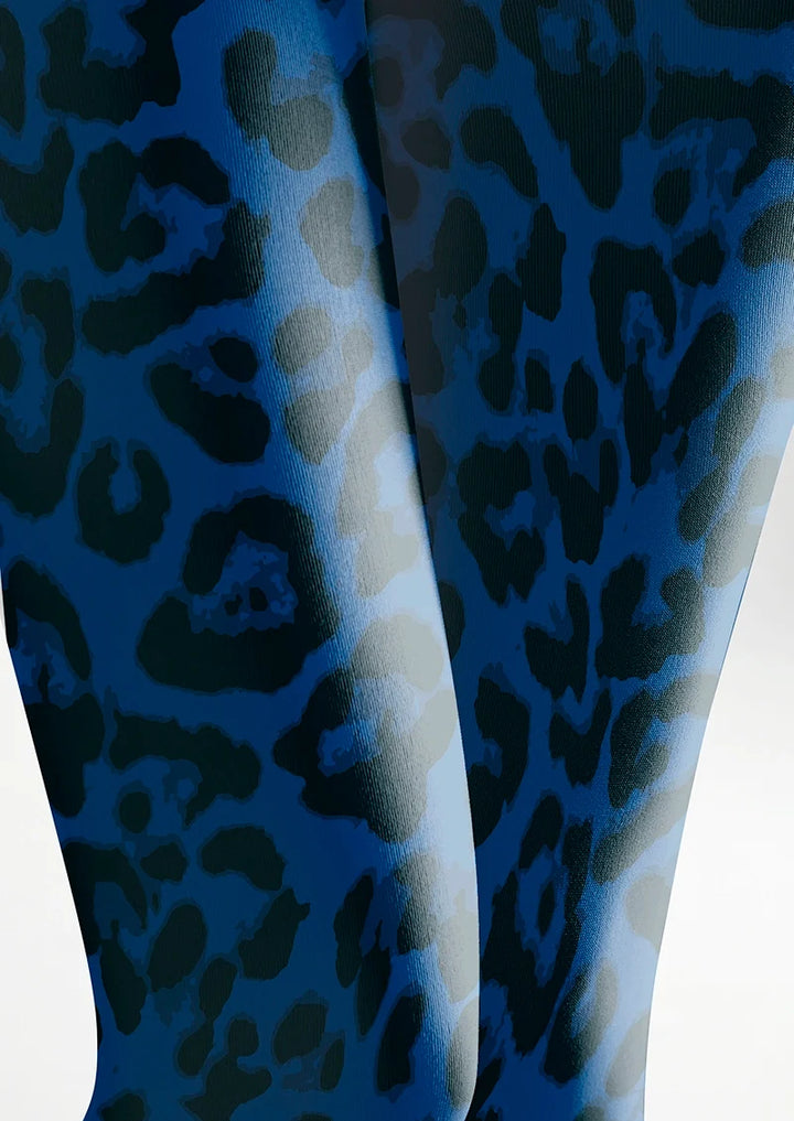 Women Vibrant Blue Leopard Animal Print Tights Pantyhose