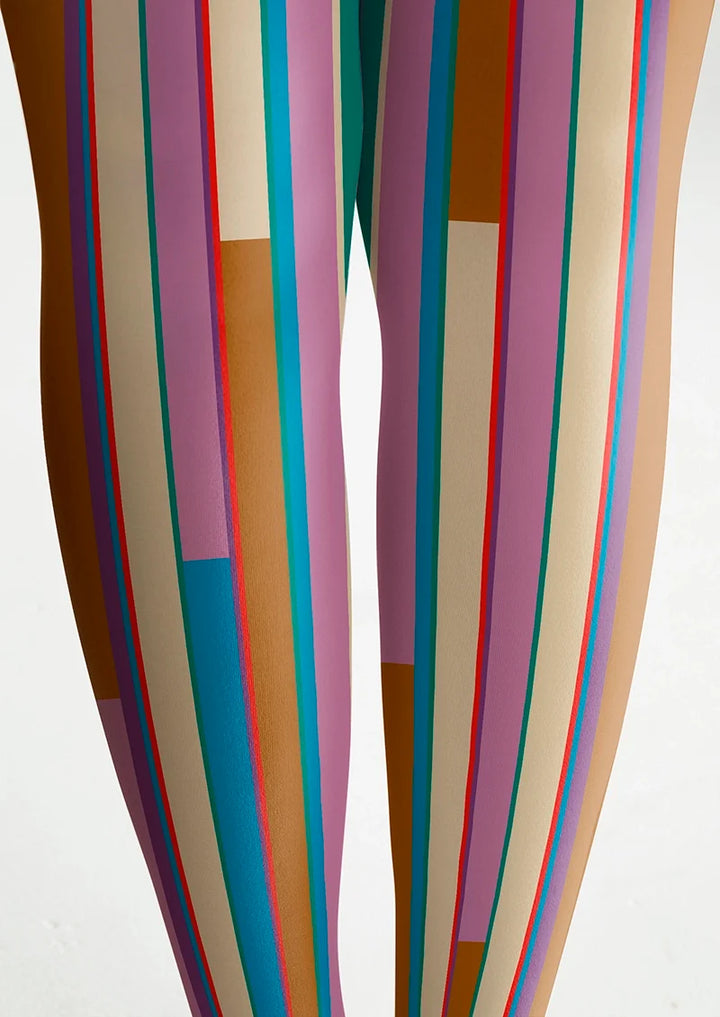 Women Broken Colors Stripes Printed Tights Hosiery Pantyhose