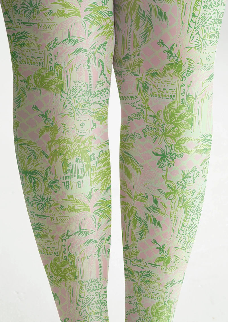 Women Ethereal Bloom Pattern Print Tights Hosiery Pantyhose