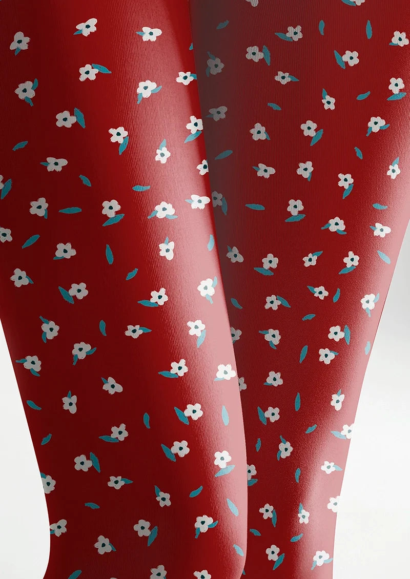 Women Red Dainty Florals Print Tights and Hosiery Pantyhose