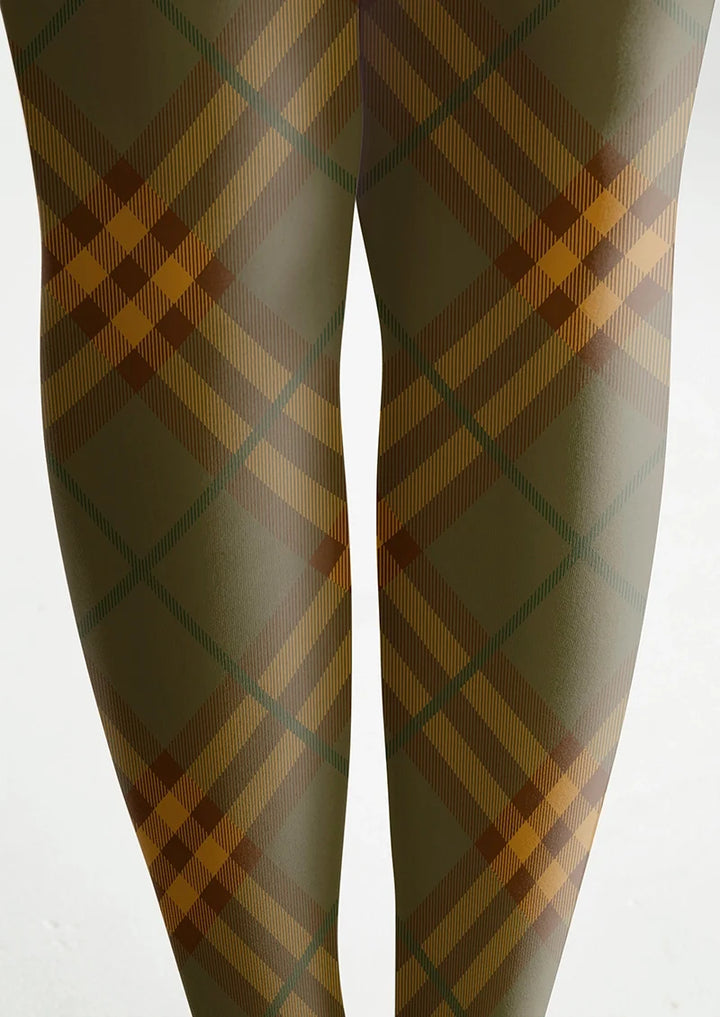 Olive green Maillard Check Tights Hosiery Pantyhose