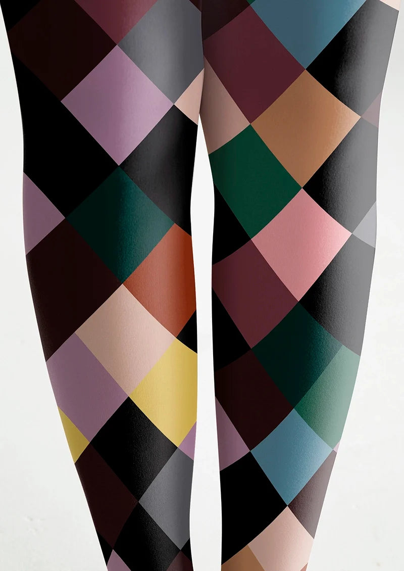 Women Colorful Checkered Plaid Pattern Tights Pantyhose