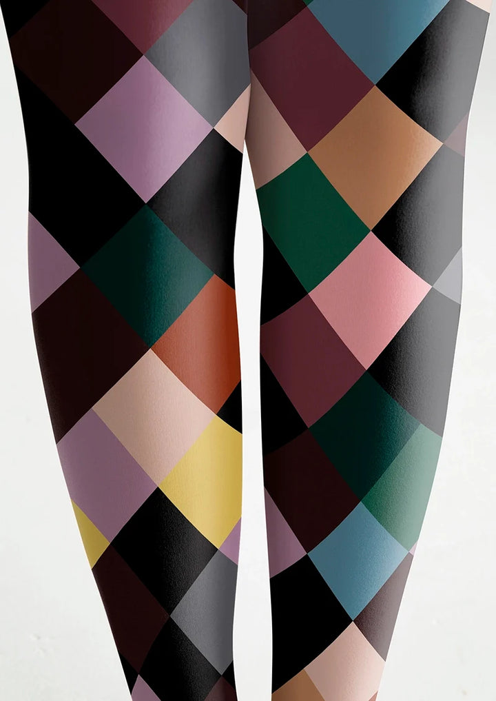 Women Colorful Checkered Plaid Pattern Tights Pantyhose