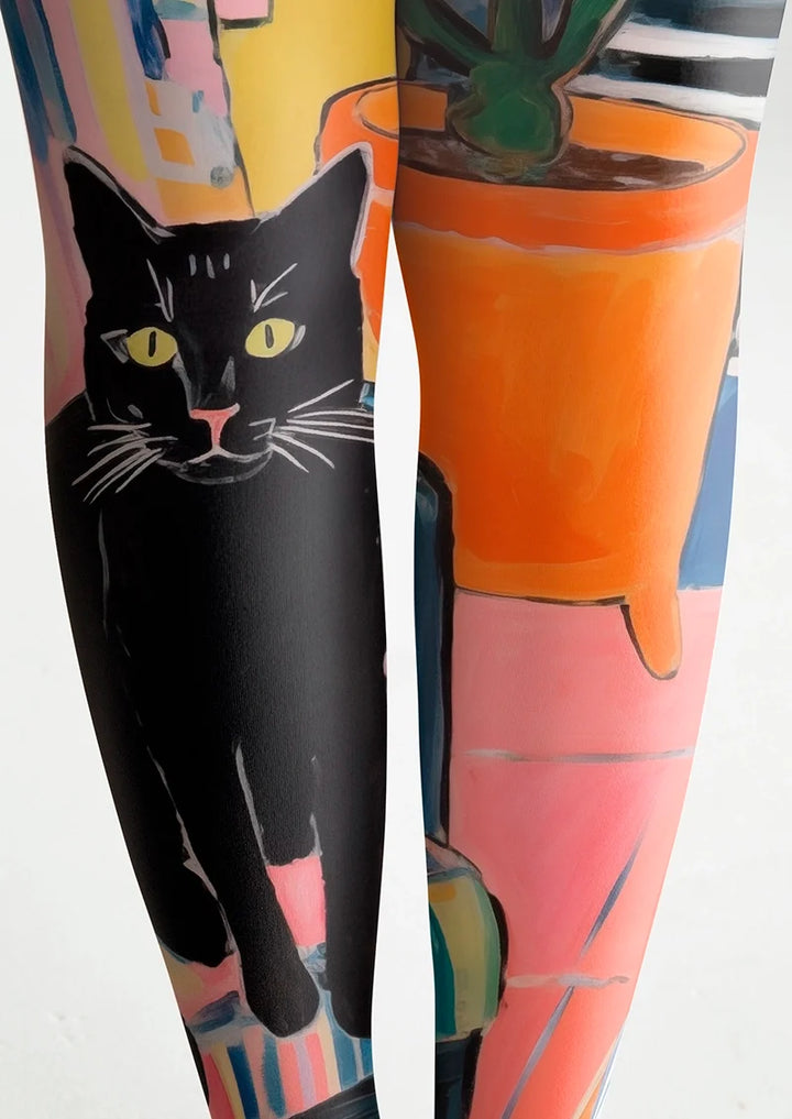 Women Cat of the Afternoon Cute Animal Print Tights Pantyhose