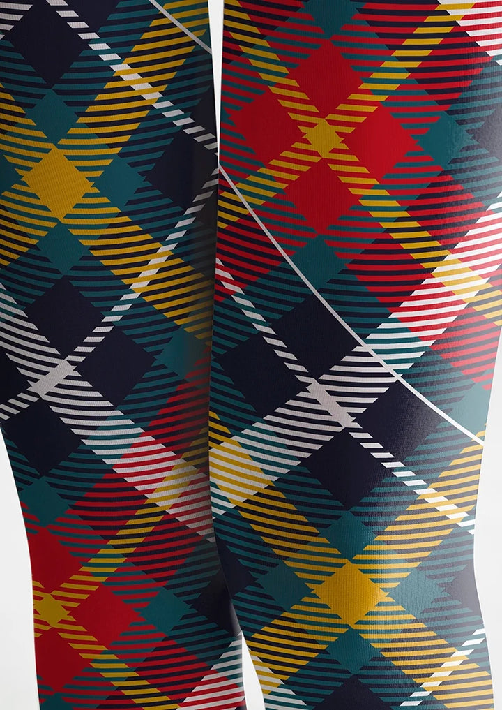 Deep Blue-Colorful Striped Check Tights Hosiery Pantyhose