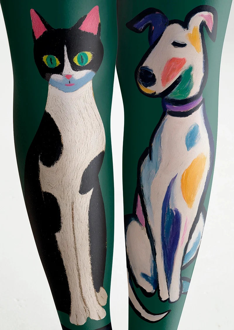 Women Cat and Dog Animal Chromatic Graphic Tights Pantyhose