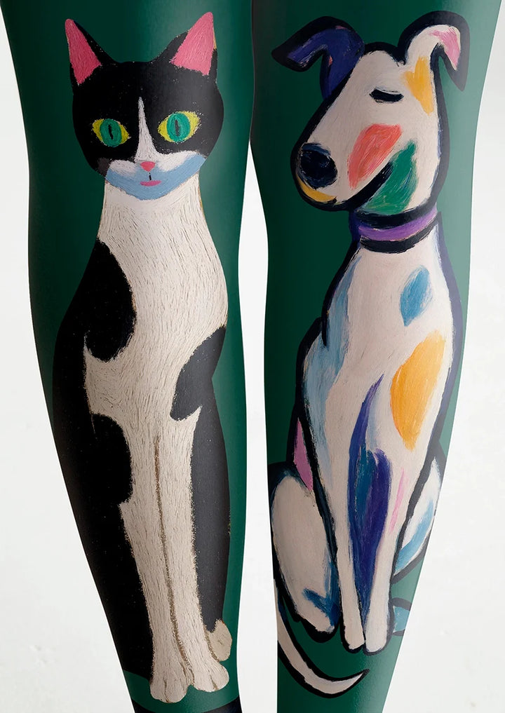 Women Cat and Dog Animal Chromatic Graphic Tights Pantyhose