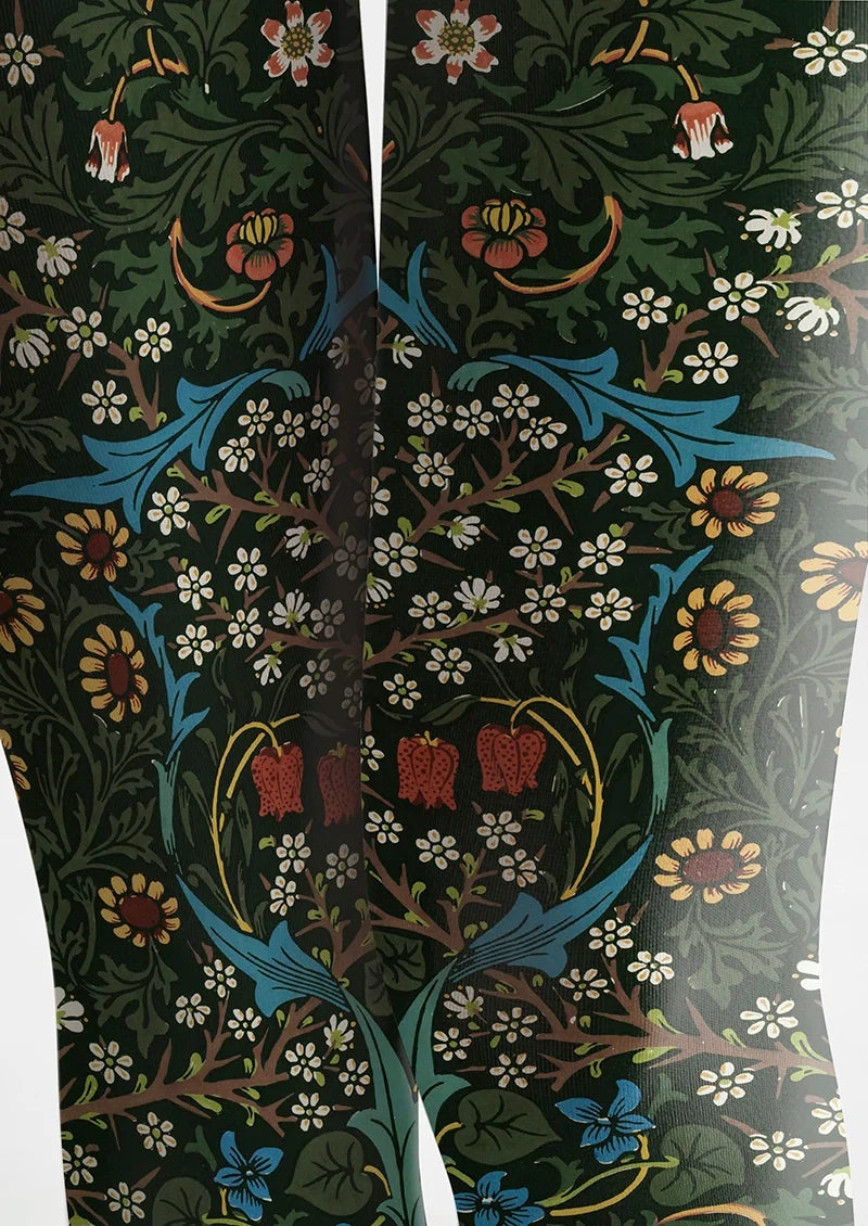 Women William Morris Florals Print Tights Hosiery Pantyhose