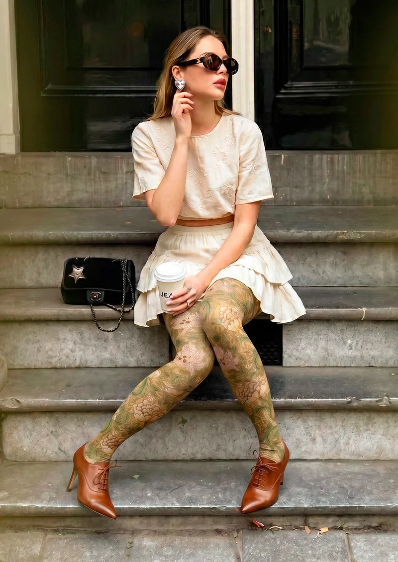 Women Flowing Impression Pattern Tights Hosiery Pantyhose